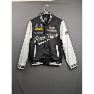 Seven Souls Boys Race Track Motorsports Varsity Bomber Jacket Black White 14/16